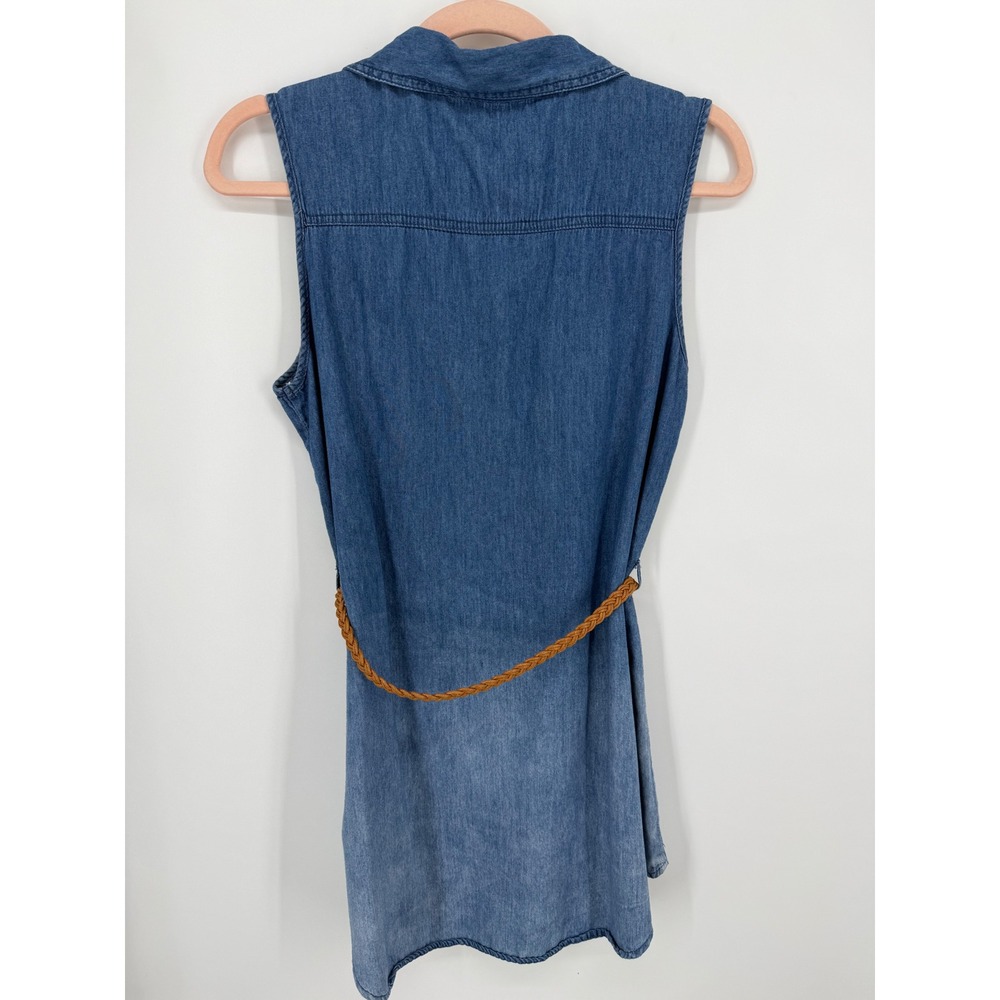 Denim Top/Dress Women Medium Blue Ombre Sleeveless Belted Button Up Cowgirl Boho - Picture 5 of 7